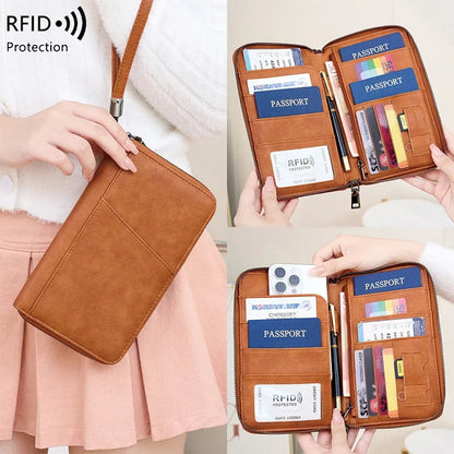 Multi-Function Rfid Blocking Passport Wallet Zip-Up Protective Case Travel Documents Finances