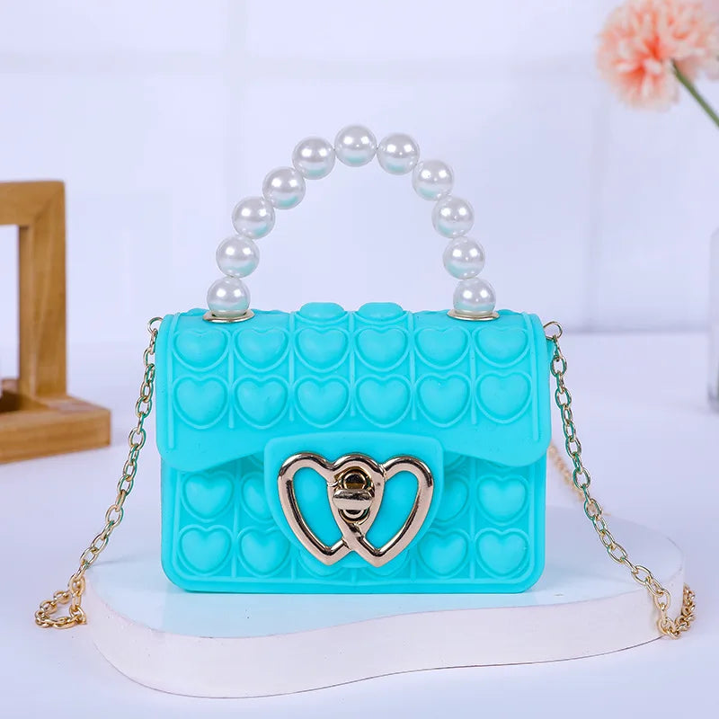 Silicone Bubble Pop Crossbody Bag – Cute Jelly Purse with Pearl Handle