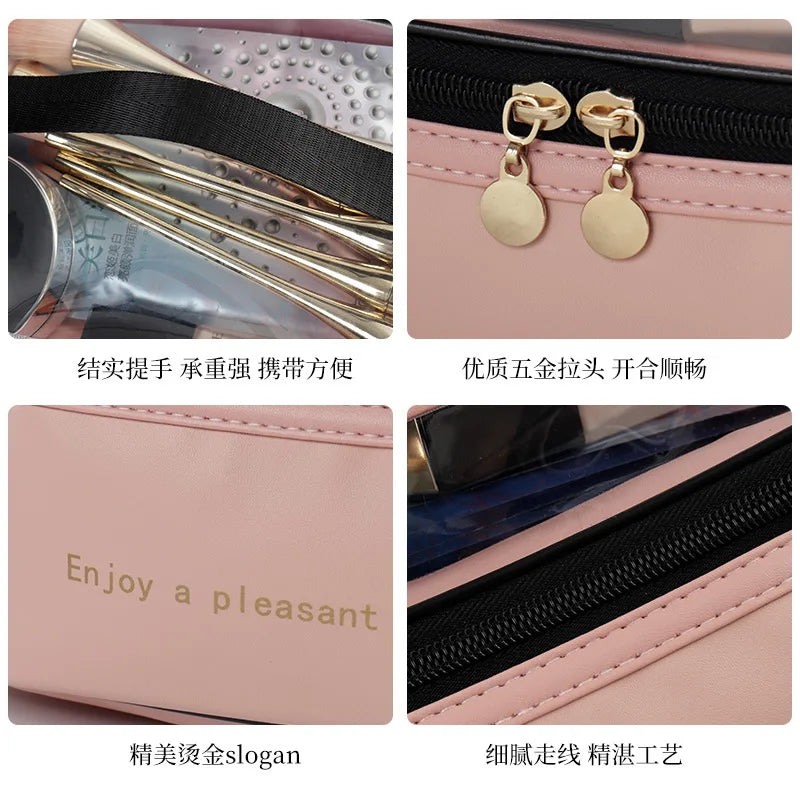 Double Pvc Cosmetic Bag Wash Handbag Large Capacity Multifunctional Portable Travel Skin Care