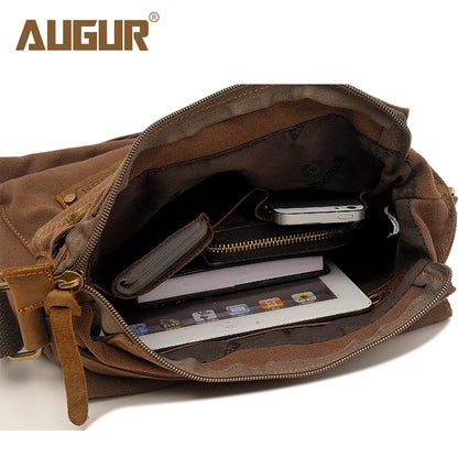 Men S Canvas Leather Patchwork Crossbody Single-Shoulder Bag