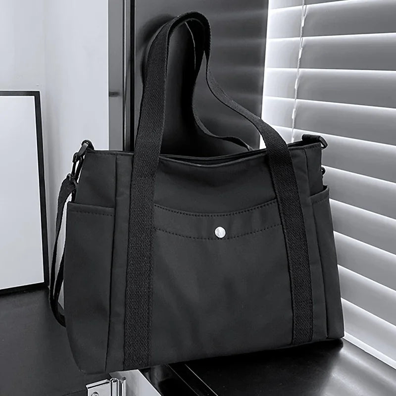 Large Canvas Tote Bag – Multi-Pocket Shoulder Bag with Detachable Strap