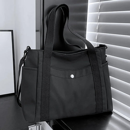 Large Canvas Tote Bag – Multi-Pocket Shoulder Bag with Detachable Strap