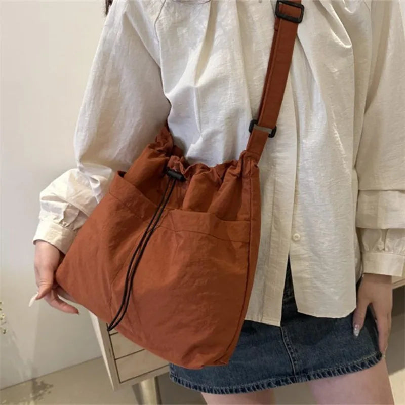 Nylon Drawstring Hobo Shoulder Bag Women Large Capacity Crossbody