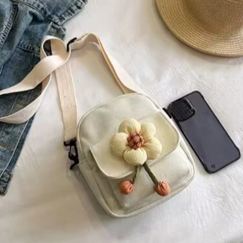 Cute Flower Shoulder Crossbody Bag Canvas Large Capacity Commuter Phone Women S
