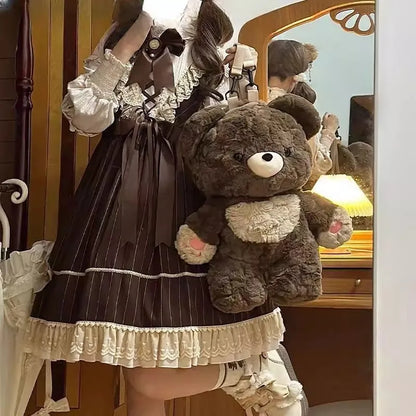 Plush Bear Backpack – Kawaii Furry Teddy Bear Shoulder Bag for Girls
