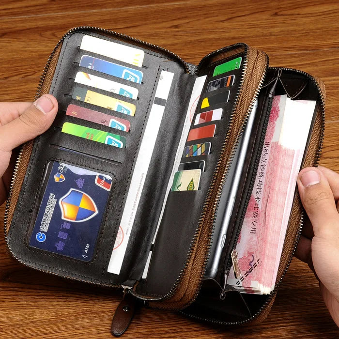 Men S Clutch Double Zippers Large Capacity Mobile Phone Storage