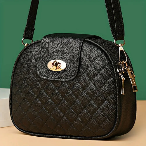 Quilted Crossbody Bag – Small PU Leather Shoulder Purse with Turn-Lock