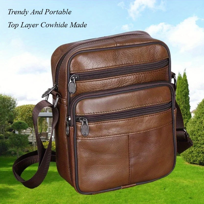 Genuine Leather Crossbody Bag for Men – Unisex Business Shoulder Bag