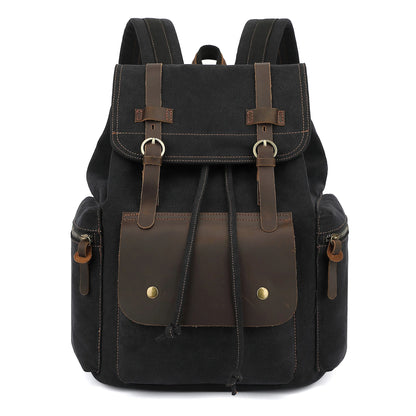 Retro Bag Lid Wear-Resistant Canvas Men S Backpack Large Capacity 15 6-Inch Computer-Stored Travel