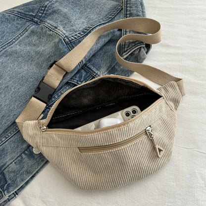 Lightweight Corduroy Fanny Pack Crossbody Bag Fashionable Retro Style Casual Chest Waist Fresh