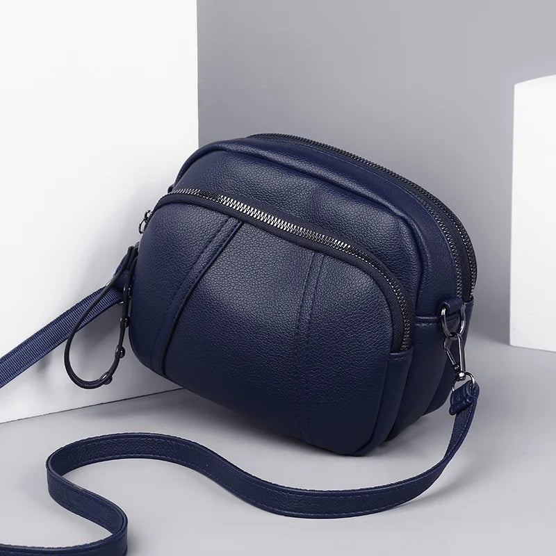 Women's Leather Crossbody Bag – Multi-Zip Shoulder Purse