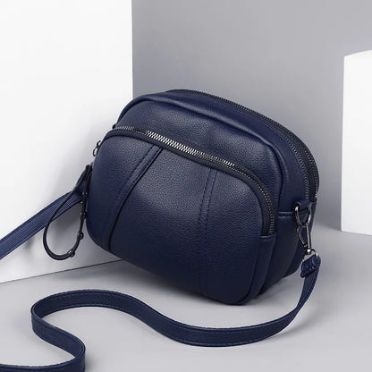Women's Leather Crossbody Bag – Multi-Zip Shoulder Purse
