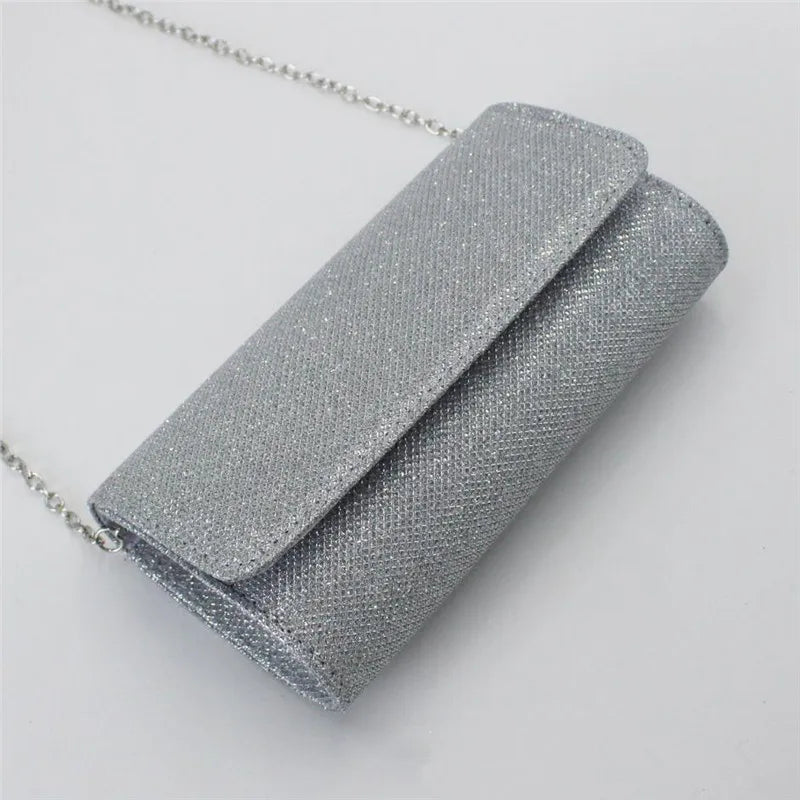Glitter Evening Clutch Bag with Chain Strap