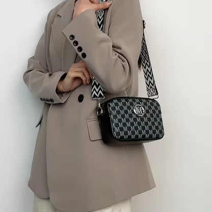 Lassic Check Pattern Pu Leather Small Sling Bag Replaceable Shoulder Strap