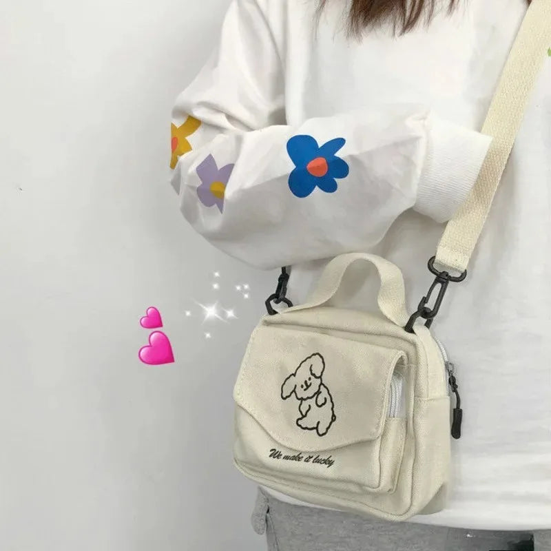 Cute Canvas Crossbody Bag – Small Cartoon Shoulder Bag for Teen Girls