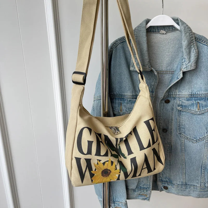 Encrypted Padded Letters Canvas Bag Fashionable Gentlewoman Shoulder Chic Pattern Daily Use Work