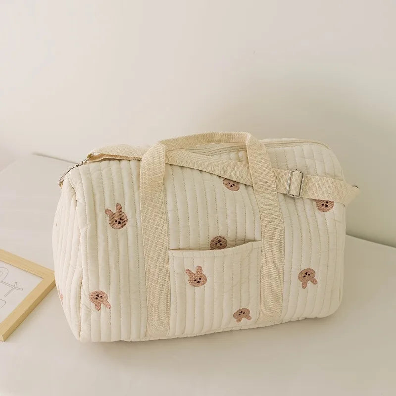 Quilted Embroidery Duffle Bag – Cute Lightweight Mommy Tote