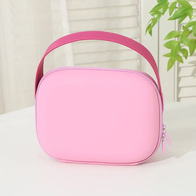 Simple Waterproof Pu Cosmetic Bag Candy Color Square Wash Storage Space Saving Handle Make Up Pouch