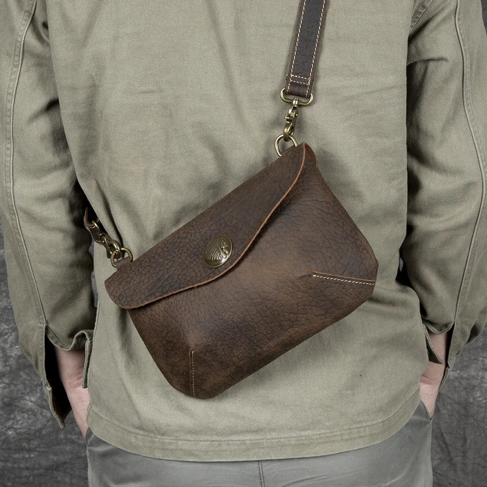 Handcrafted Retro Crazy Horse Leather Single-Shoulder Bag Genuine Leather Multi-Functional Men S