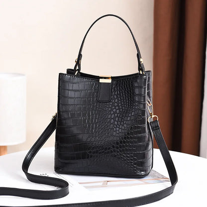 Crocodile Pattern Bucket Bag – Women's Leather Tote & Crossbody Handbag