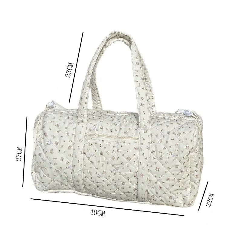 Quilted Floral Duffle Bag with Detachable Shoulder Strap