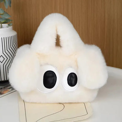 Cute Big-Eyed Dog Plush Tote Bag – Women's Fuzzy Handbag