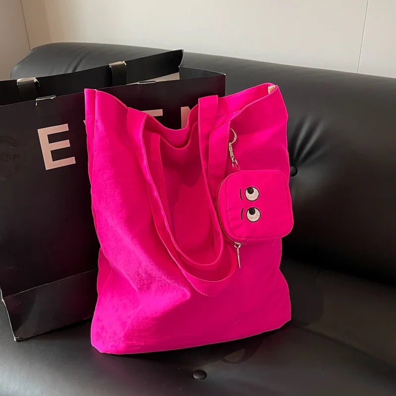Embroidery Canvas Shoulder Bag with Mini Coin Pouch