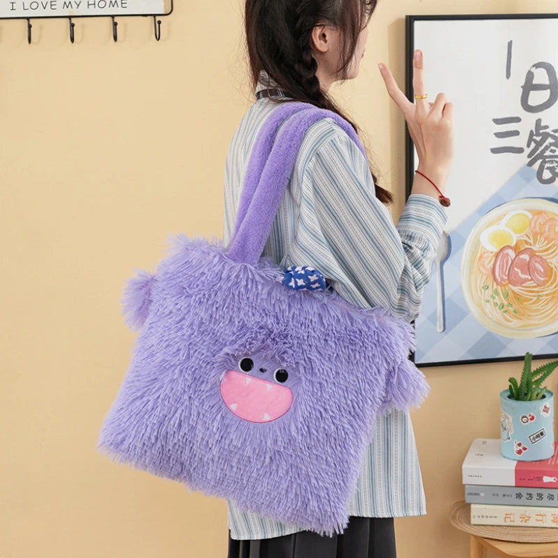 Cute Monster Cartoon Plush Shoulder Bag Students Large Capacity Handbag Girls