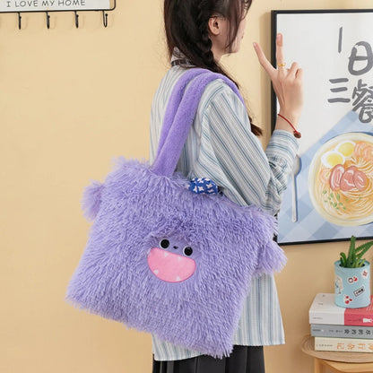 Cute Monster Cartoon Plush Shoulder Bag Students Large Capacity Handbag Girls