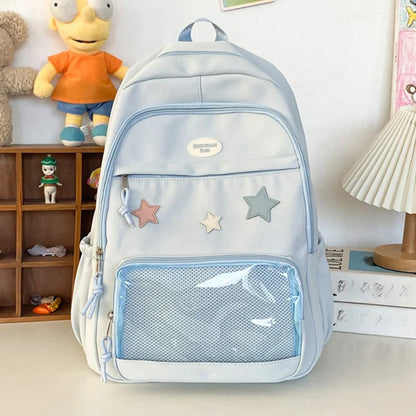 Japanese Y2k Kawaii Star Transparent Backpack Women Students Casual Aesthetic Schoolbag Girl