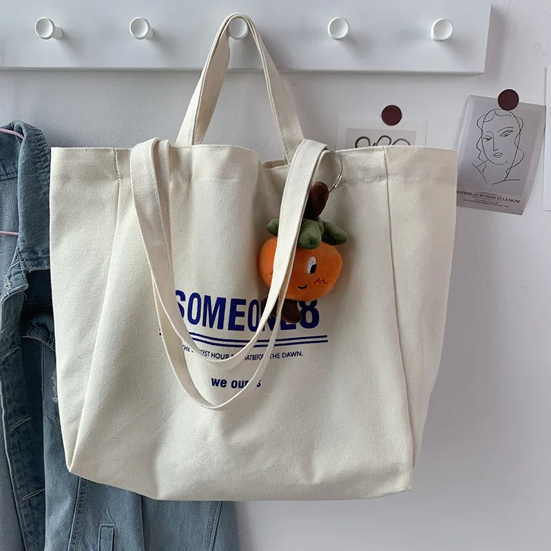 Letter Ins Canvas Bag Student Handbag Book Bags Large Capacity Shoulder Teen Men Women Shopping Work