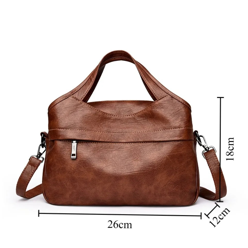 Washed Leather Crossbody Bag for Women – Multi-Pocket Shoulder Handbag