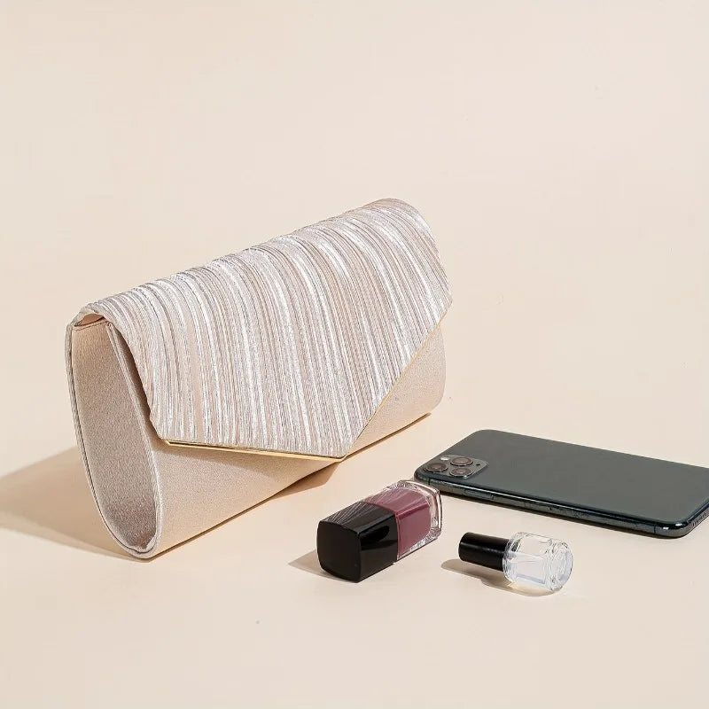 Evening Clutch Bag – Pleated Envelope Purse with Gold Chain