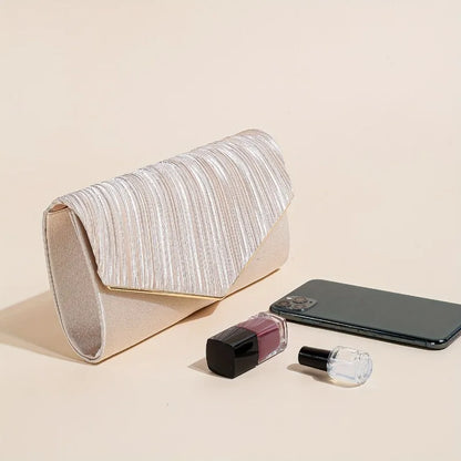 Evening Clutch Bag – Pleated Envelope Purse with Gold Chain