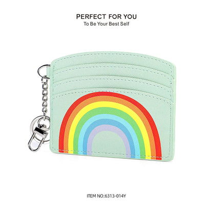 Keychain Waist-Hung Card Case Ladies Multi-Slot Large-Capacity Lightweight Slim Rainbow Card Holder