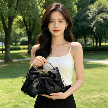 Satin Bow Clutch Bag for Women – Kiss Lock Top Handle Handbag