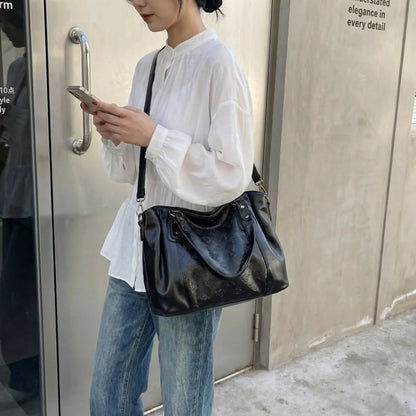Vintage Print PU Leather Crossbody Bag for Women – Large Capacity Luxury Handbag