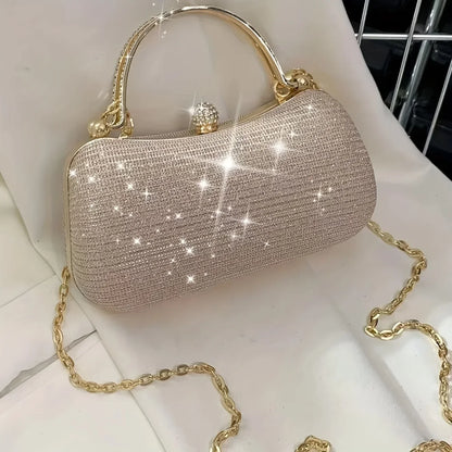 Rhinestone Evening Clutch Bag with Gold Chain Strap