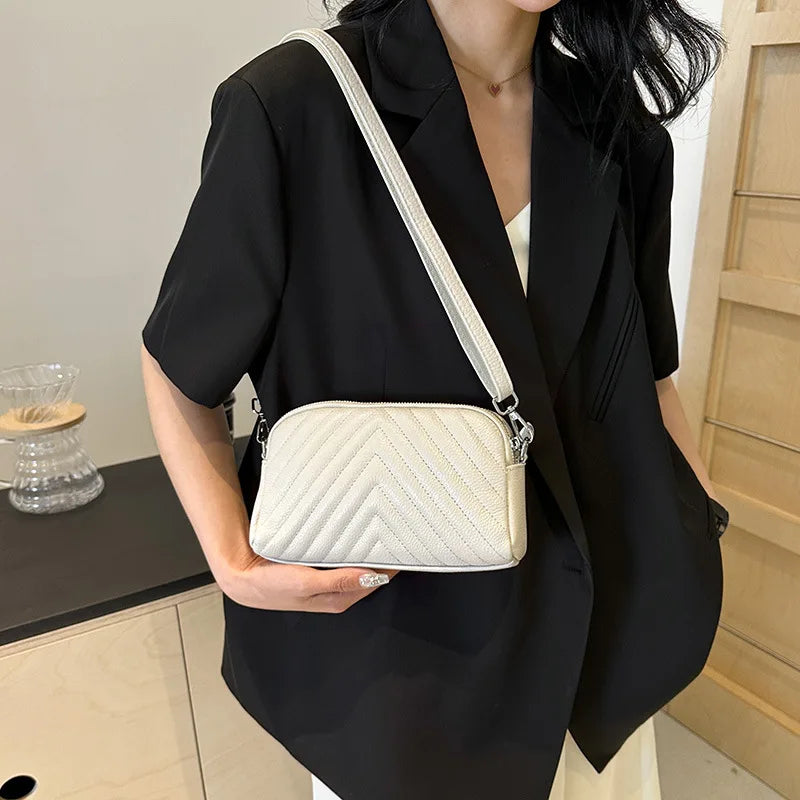 Head Layer Cowhide Women S Rhombus Shoulder Crossbody Bag Large Capacity