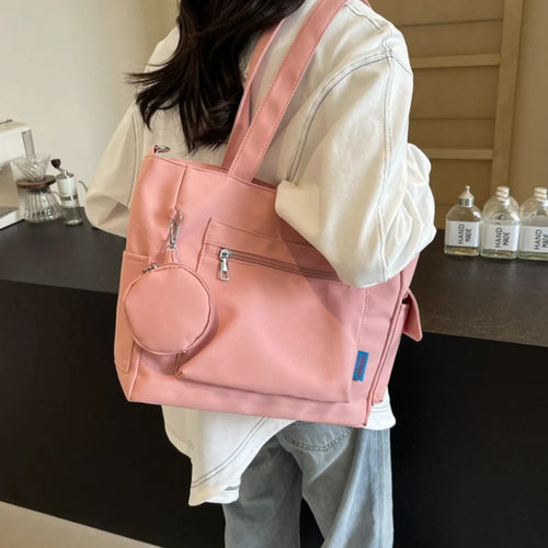 Multi-Pocket Large Capacity Tote Bag Casual Shoulder Bag Detachable Coin Purse Work Commuter