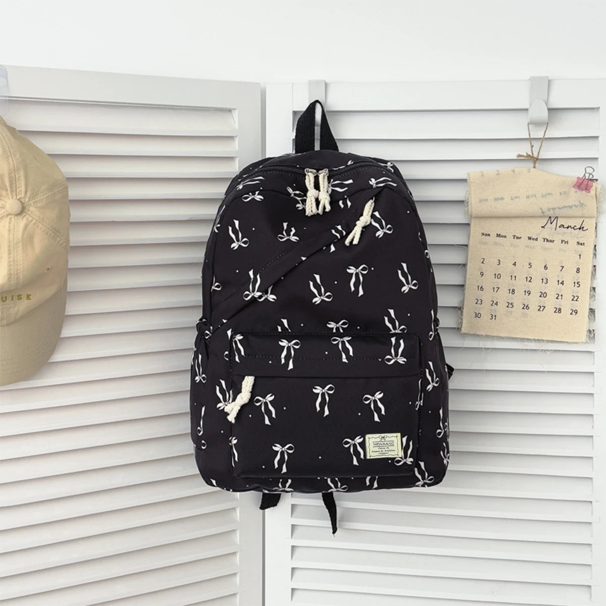 Fashionable Cute Bow Knot Polka Dot Printed Backpack Nylon Lightweight Large Capacity Casual Campus