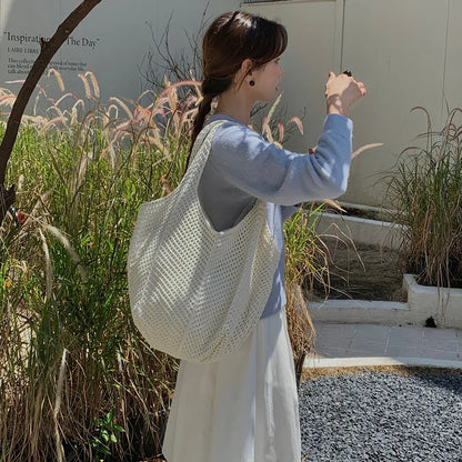Crochet Woven Tote Bag – Lightweight Women's Beach Shoulder Handbag