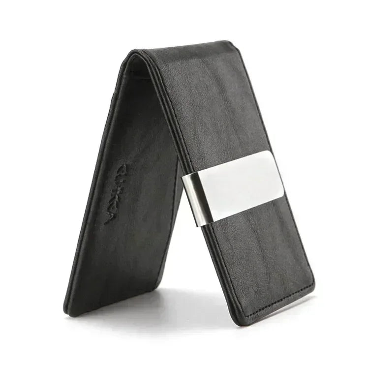 Men S Leather Money Clips Wallet Multifunctional Thin Man Card Purses Women Metal Clamp Cash Holder