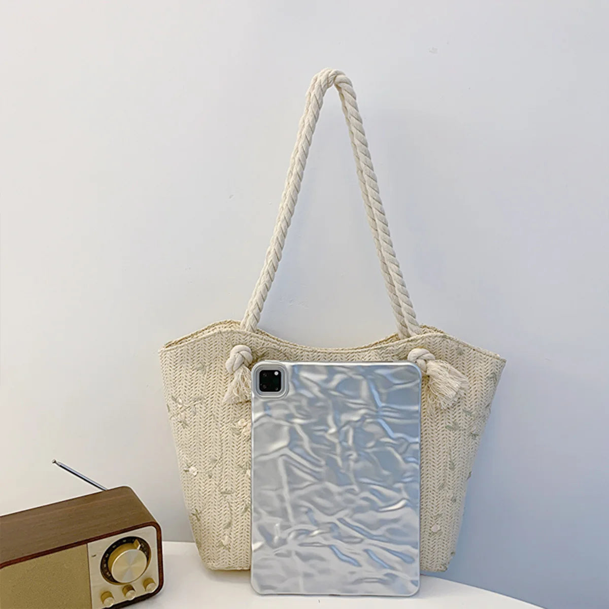 Spring Summer Styles Beach Straw Woven Women Shoulder Bag Flower Embroidery Handbags Large Capacity
