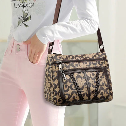 Monogram Print Crossbody Shoulder Bag – Women's PU Leather Handbag