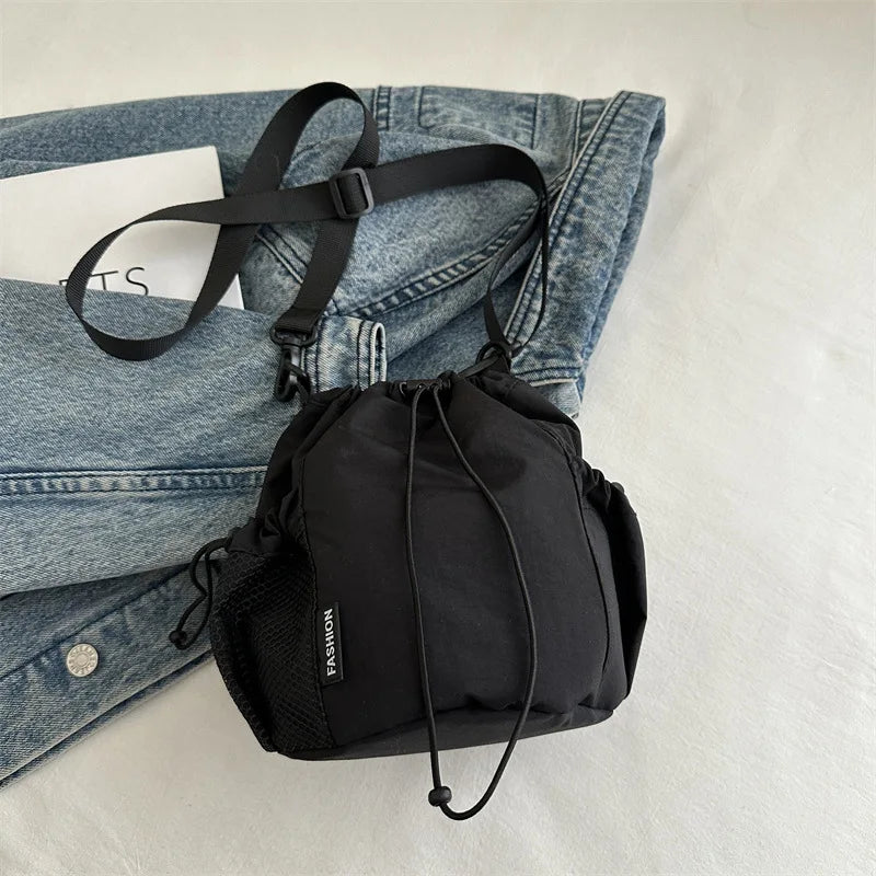Drawstring Shoulder Crossbody Bag Lightweight Nylon