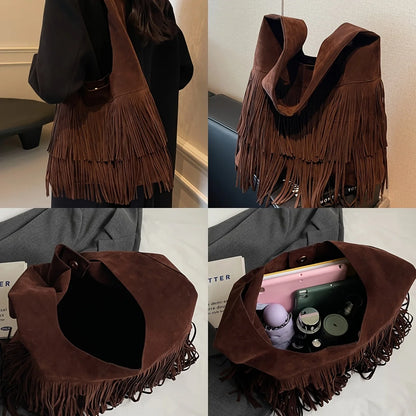 Fringe Tassel Tote Bag – Women's Boho Shoulder Handbag