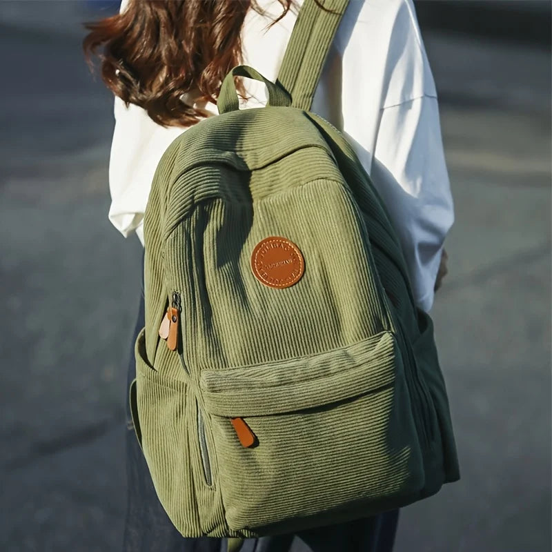 Women's Corduroy Backpack – Large Capacity Casual Daypack