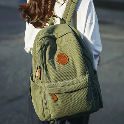 Women's Corduroy Backpack – Large Capacity Casual Daypack