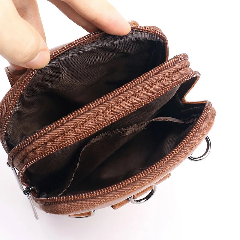 Men S Mobile Phone Waist Bag Leather Multifunctional 7 Cross-Body Shoulder Retro Wear Belt